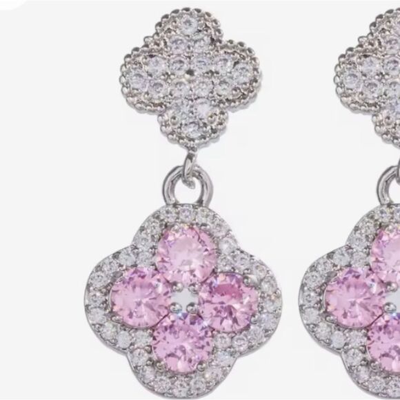 Pink Four-Leaf Clover Micro Pave Diamond Earrings - Picture 4 of 4